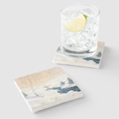 Streaming in een sneeuwwinterlandschap (kerstkunst stenen onderzetter (Zijkant)