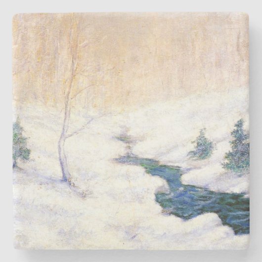 Streaming in een sneeuwwinterlandschap (kerstkunst stenen onderzetter (Voorkant)