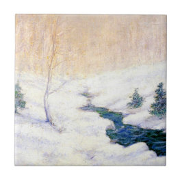 Streaming in een sneeuwwinterlandschap (kerstkunst tegeltje
