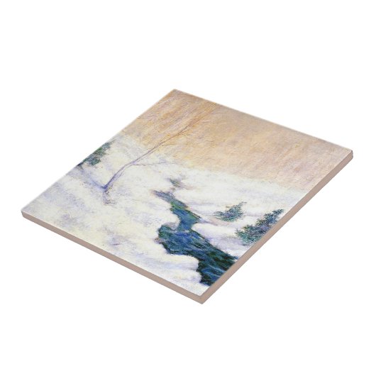 Streaming in een sneeuwwinterlandschap (kerstkunst tegeltje (Zijkant)