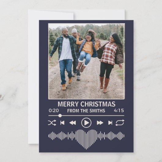 Streaming Music Player Foto Kerstmis Blauw Feestdagenkaart (Voorkant)