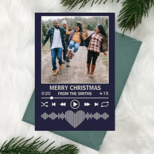 Streaming Music Player Foto Kerstmis Blauw Feestdagenkaart