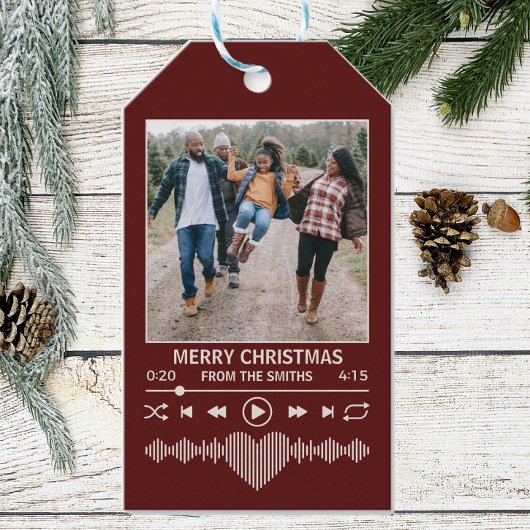Streaming Muziek Rode Speler Foto Kerstmis Cadeaulabel