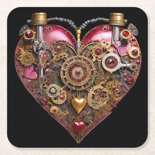Streampunk Hart Robijn Valentijn Kartonnen Onderzetters (Voorkant)