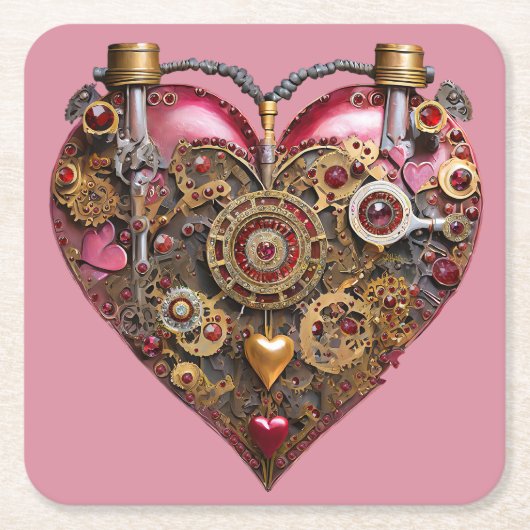 Streampunk Hart Robijn Valentijn Kartonnen Onderzetters (Voorkant)