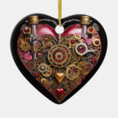 Streampunk Hart Robijn Valentijn Keramisch Ornament (Voorkant)