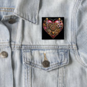 Streampunk Hart Robijn Valentijn Vierkante Button 5,1 Cm (In situ)