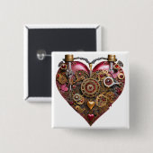 Streampunk Hart Robijn Valentijn Vierkante Button 5,1 Cm (Voorkant /achterkant)