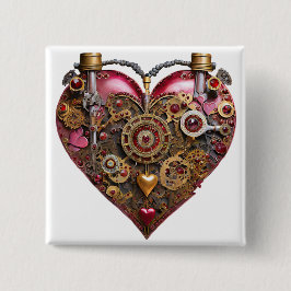 Streampunk Hart Robijn Valentijn Vierkante Button 5,1 Cm