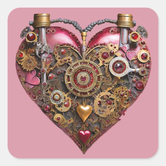 Streampunk Hart Robijn Valentijn Vierkante Sticker (Voorkant)