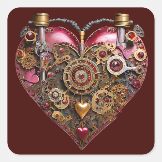 Streampunk Hart Robijn Valentijn Vierkante Sticker (Voorkant)