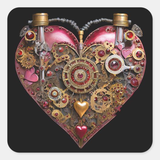 Streampunk Hart Robijn Valentijn Vierkante Sticker (Voorkant)