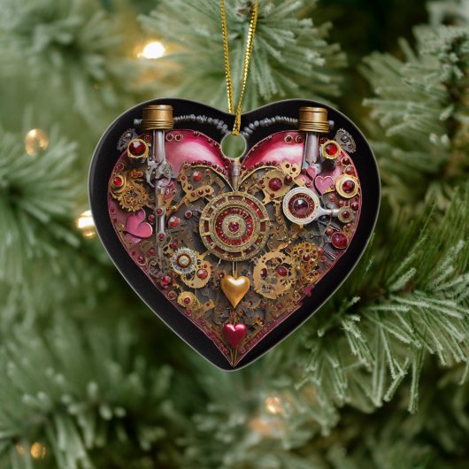 Streampunk Heart Ruby Valentine Keramisch Ornament (Boom)