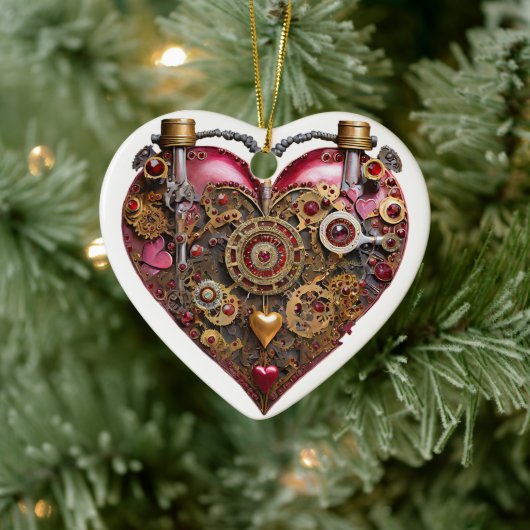 Streampunk Heart Ruby Valentine Keramisch Ornament (Boom)