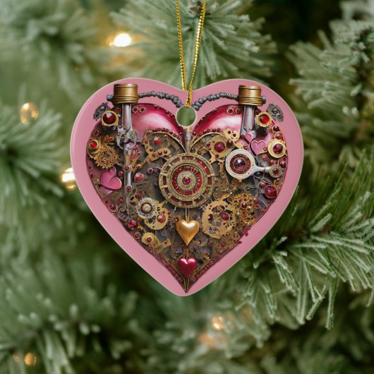 Streampunk Heart Ruby Valentine Keramisch Ornament (Boom)