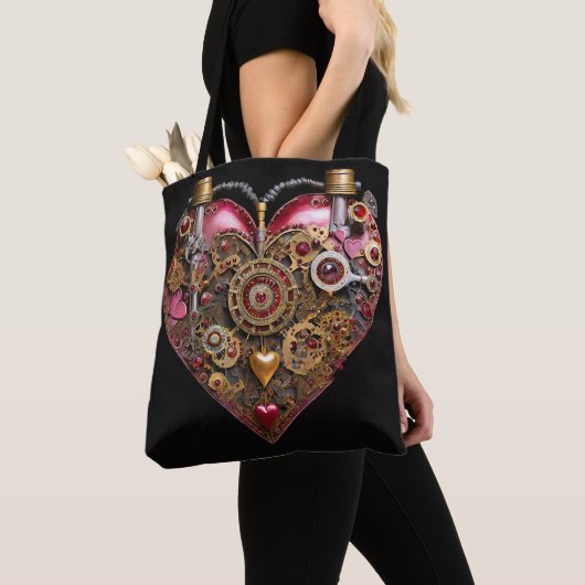Streampunk Heart Ruby Valentine Tote Bag (Dichtbij)