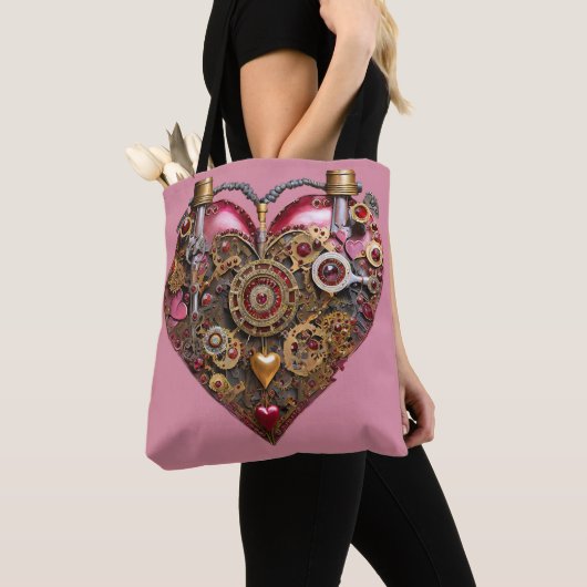 Streampunk Heart Ruby Valentine Tote Bag (Dichtbij)