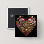 Streampunk Heart Ruby Valentine Vierkante Button 5,1 Cm (Voorkant /achterkant)