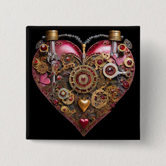 Streampunk Heart Ruby Valentine Vierkante Button 5,1 Cm (Voorkant)