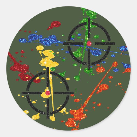 Streefcijfers voor Glitter Paintball Party Ronde Sticker (Voorkant)