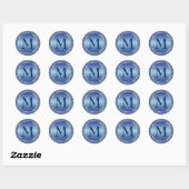 Streep Blauw & Zilver Monogram Ronde Sticker (Vel)