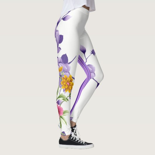 Streep Bloemrijke Paarse Leggings (Rechts)