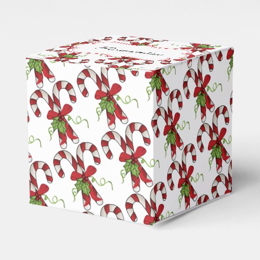 Streep Candy Canes met Holly en Bow Bedankdoosjes (Voorkant Zijde)