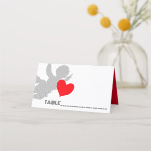 Streep Cupido vorm en rood hart, Cupido silhouet Plaatskaartje