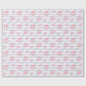  streep en bloemenkleurige rozen classic lavendel cadeaupapier (Vlak)