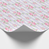  streep en bloemenkleurige rozen classic lavendel cadeaupapier (Hoek)