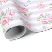  streep en bloemenkleurige rozen classic lavendel cadeaupapier (Rol Hoek)