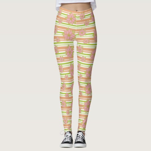 Streep en bloemenmix leggings (Voorkant)