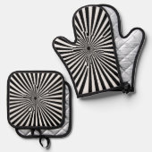 Streep Gewatteerde Hittebescherming, Oven Mitt & P Ovenwant & Pannenlap Set (Voorkant / Achterkant)