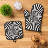 Streep Gewatteerde Hittebescherming, Oven Mitt & P Ovenwant & Pannenlap Set (Top down)