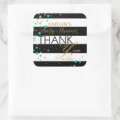 Streep Gouden Glitter Turquoise Sprinkles Dank u Vierkante Sticker (Tas)