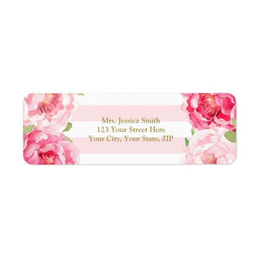 Streep Gouden Roze Blush Bloemen Retouradres Label (Voorkant)