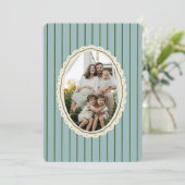  Streep Groene Bow 3-foto familie Feestdagenkaart (Staand voorkant)
