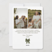  Streep Groene Bow 3-foto familie Feestdagenkaart (Achterkant)