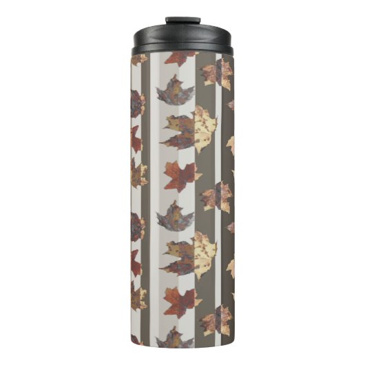 Streep Herfst Kleur Bladeren Thermosbeker (Voorkant)
