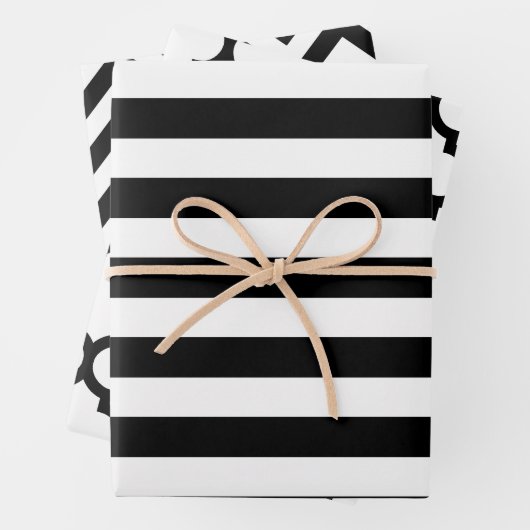 Streep Marokkaanse Chevron DIY Kleuren Wit Zwart Inpakpapier Vel (In situ)