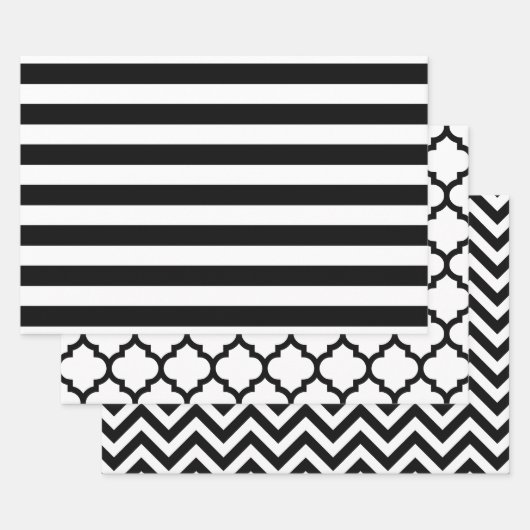 Streep Marokkaanse Chevron DIY Kleuren Wit Zwart Inpakpapier Vel (Set)