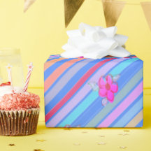 Streep Met Blauw en Roze Bloemen Papier Cadeauverp