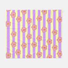 Streep Paarse Gele Tropische Bloemen Botanisch Fleece Deken