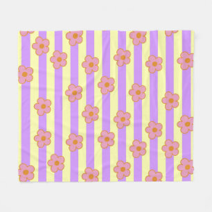Streep Paarse Gele Tropische Bloemen Botanisch Fleece Deken