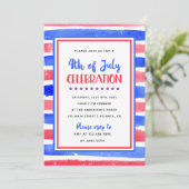 Streep Rood en Blauw 4th Juli Feest Kaart (Staand voorkant)