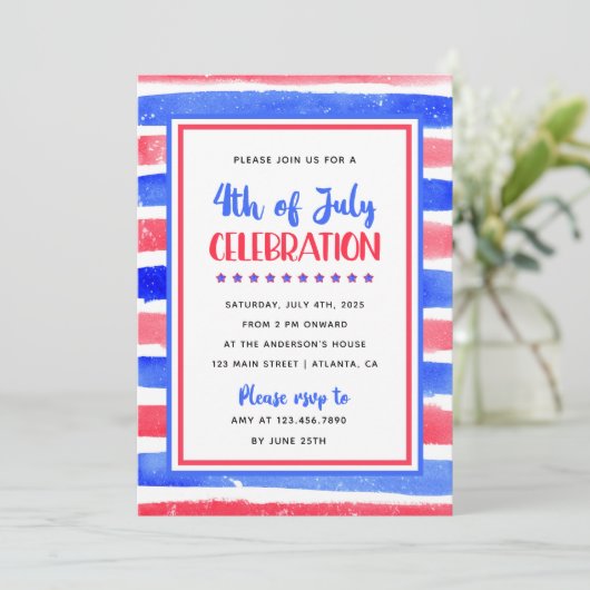 Streep Rood en Blauw 4th Juli Feest Kaart (Staand voorkant)