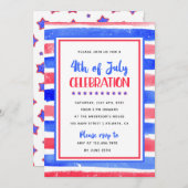 Streep Rood en Blauw 4th Juli Feest Kaart (Voorkant / Achterkant)