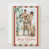  Streep Rood Groen Bow Vrolijk Kerstfoto Feestdagenkaart (Voorkant)