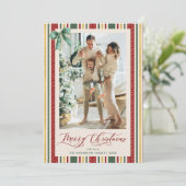  Streep Rood Groen Bow Vrolijk Kerstfoto Feestdagenkaart (Staand voorkant)