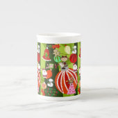 Streep Rood Groen Vrolijk Kerstblauw Plaid Rood Porselein Kop (Voorkant)